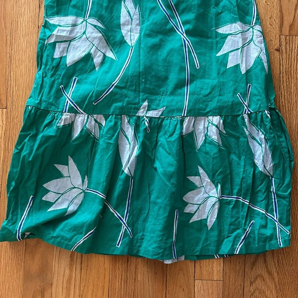Tea Colleftion sz 10 maxi dress leaves pattern blue green great pre owned cotton - Picture 2 of 6